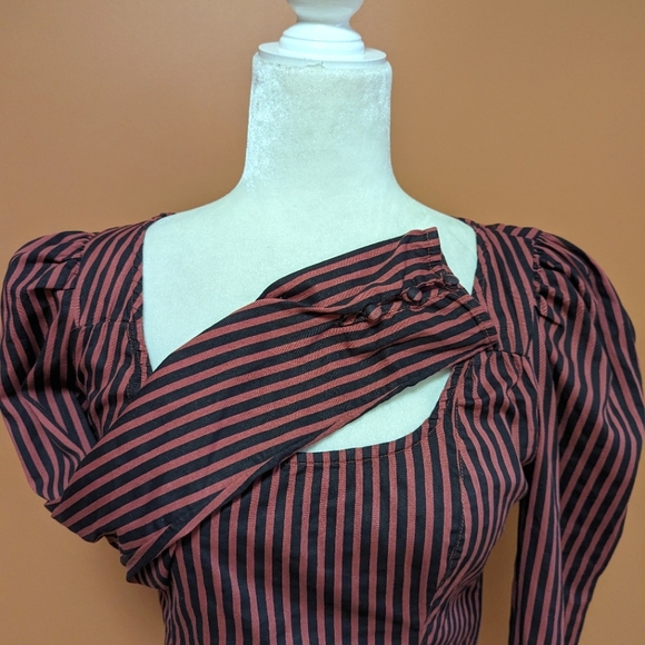 Free People Top Red Black Vintage Stripe Caroline Puff Sleeve Top Size XS - Picture 6 of 15
